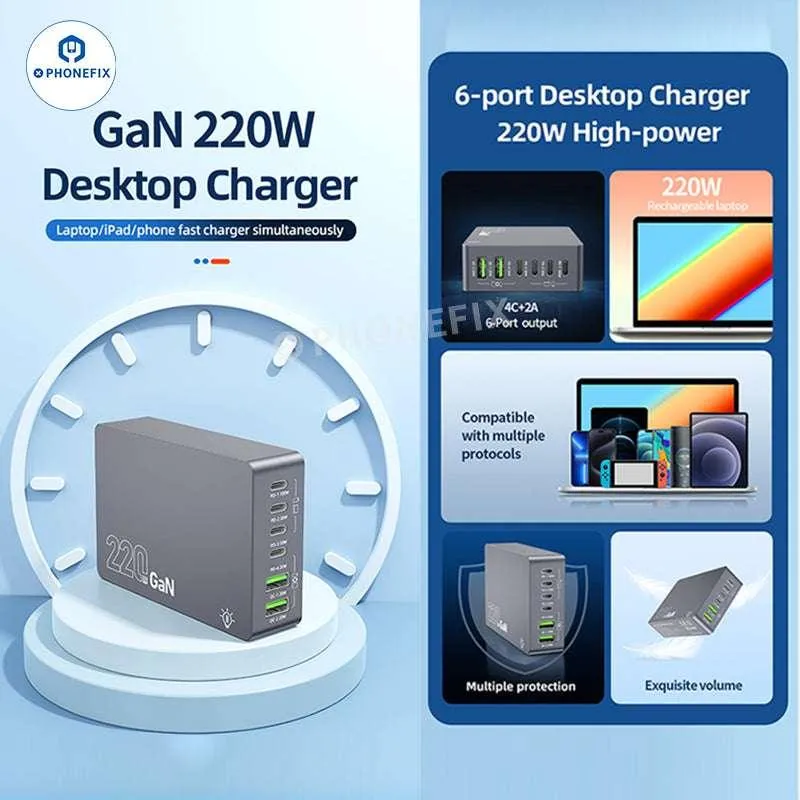 Chargeur de bureau intelligent GaN WT-F8A 220 W USB-A Type-C