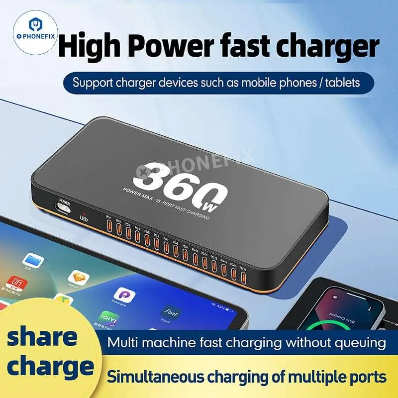 Station de charge rapide PD WLX-815C 360 W 15 ports USB-C