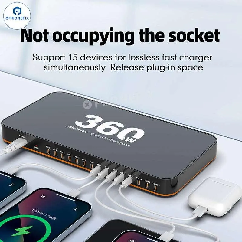 Station de charge rapide PD WLX-815C 360 W 15 ports USB-C