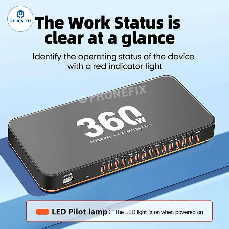 Station de charge rapide PD WLX-815C 360 W 15 ports USB-C