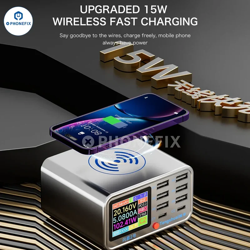 Station de charge rapide TenSai 100 W 8 ports avec chargeur sans fil