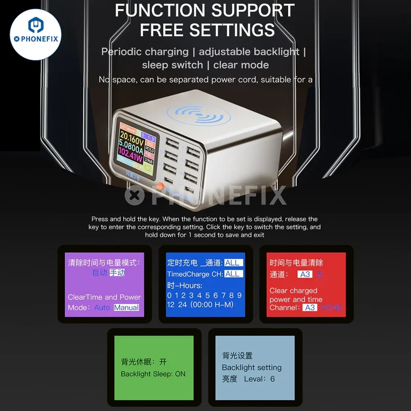 Station de charge rapide TenSai 100 W 8 ports avec chargeur sans fil