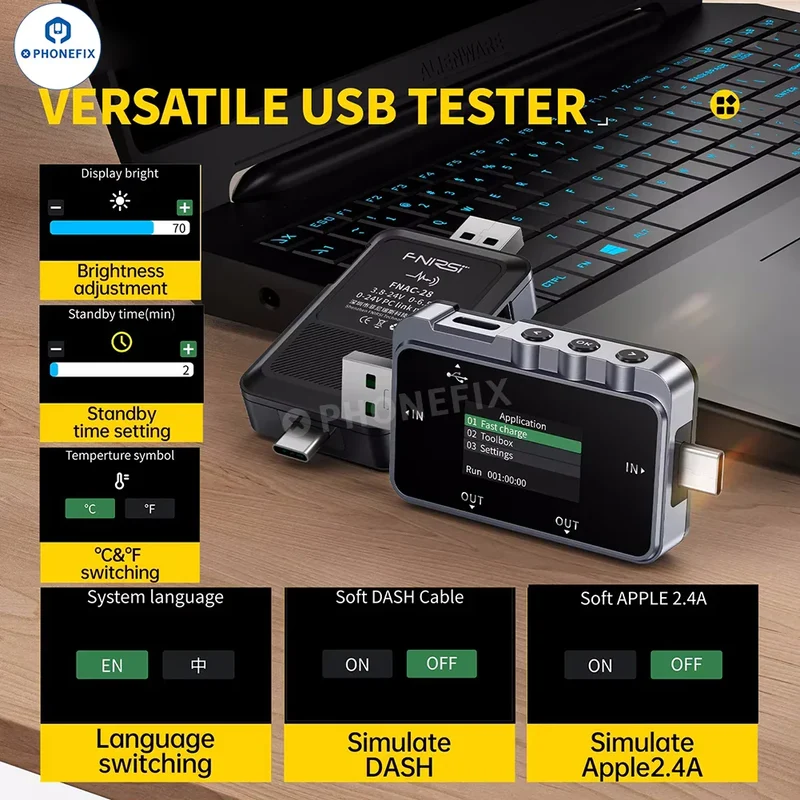 Testeur USB 28 en 2 FNAC-1 Type-C, tension, courant, wattmètre