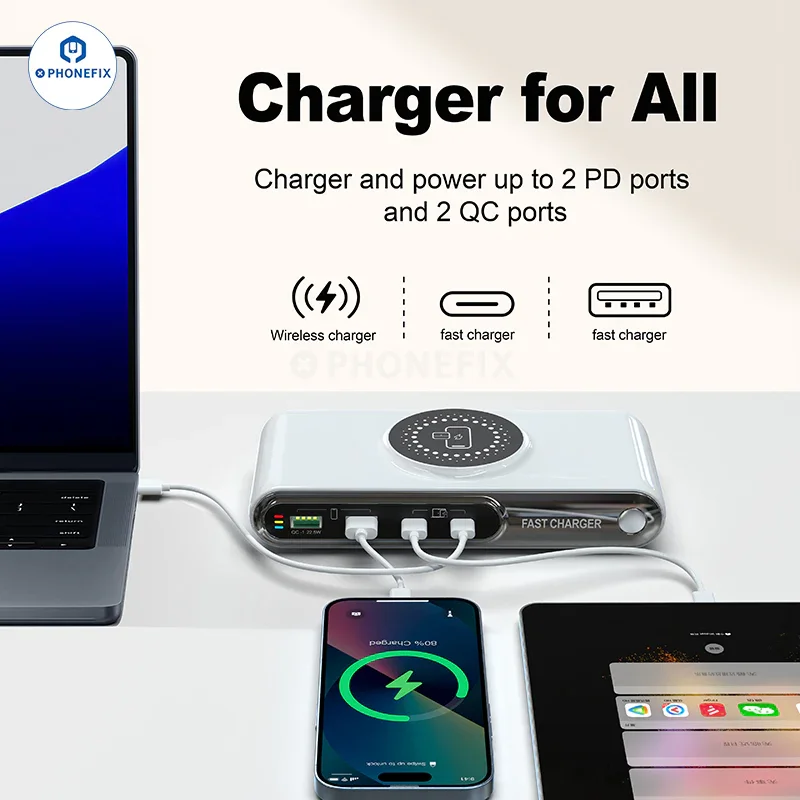 Station de charge sans fil multifonctionnelle PD QC USB Chargeur rapide