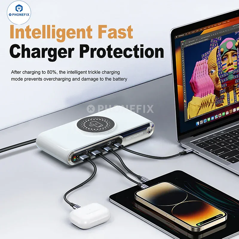Station de charge sans fil multifonctionnelle PD QC USB Chargeur rapide