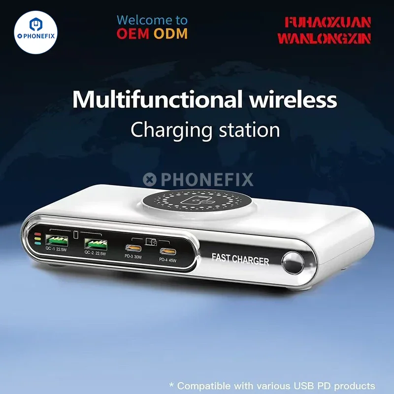Station de charge sans fil multifonctionnelle PD QC USB Chargeur rapide