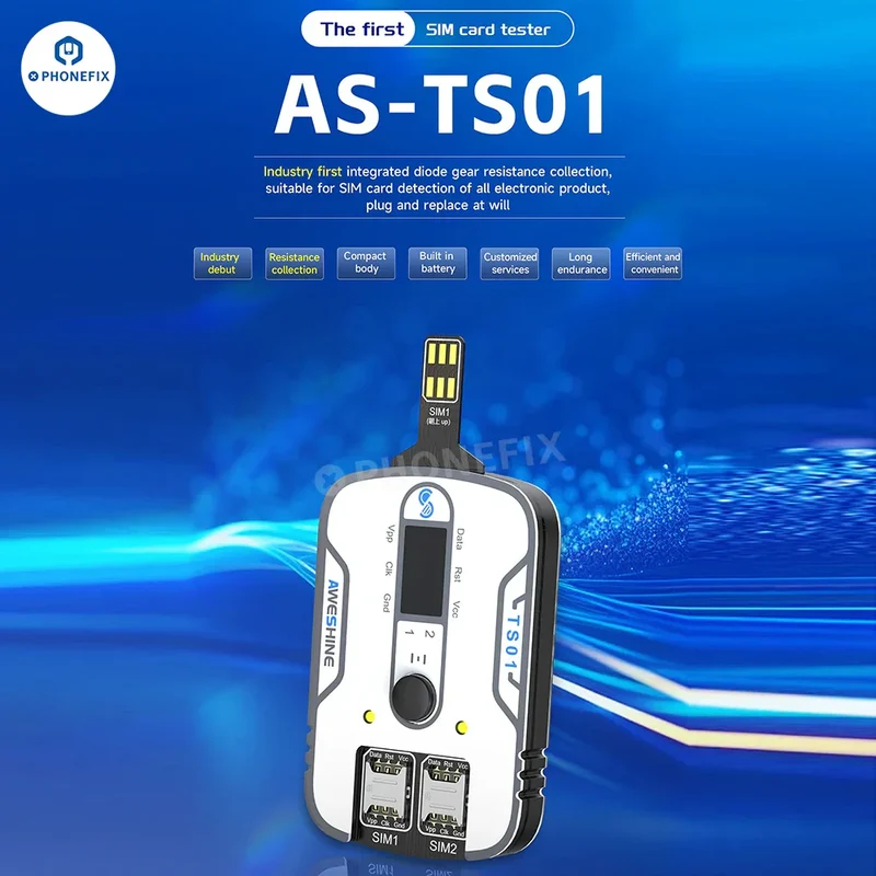 Testeur de carte SIM Aweshine TS-01 pour iPhone, iPad, Android, tous les appareils électroniques