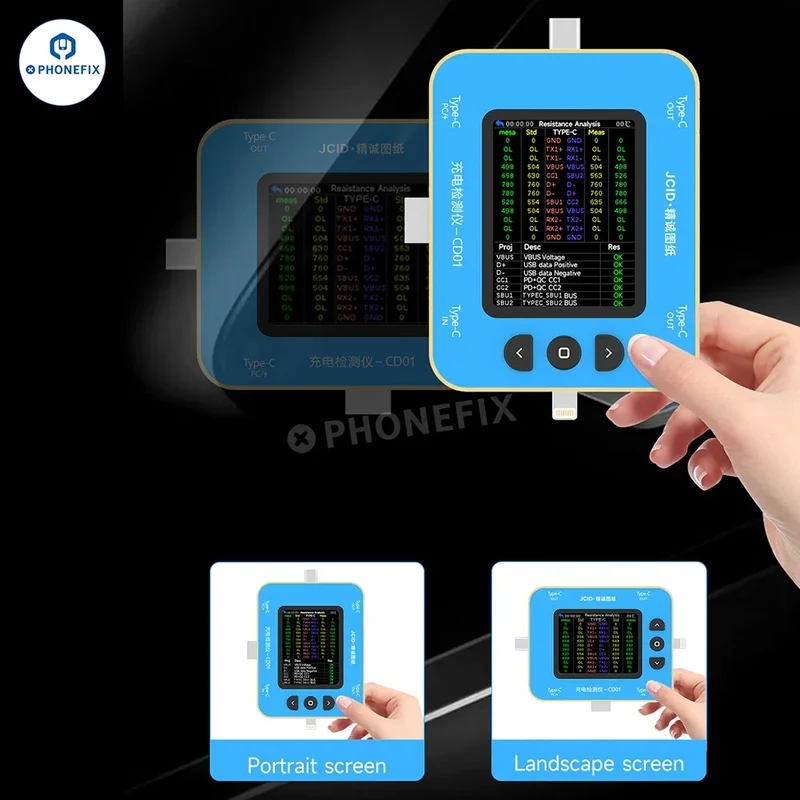Détecteur de charge JCID CD01 avec port Lightning Type-C JC Drawing