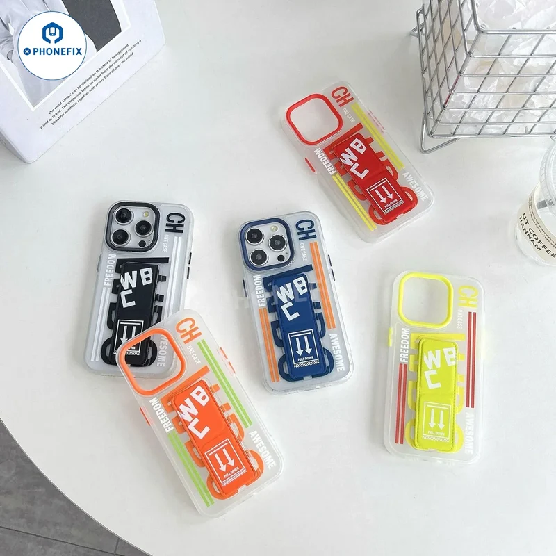 Coque givrée pour iPhone 16 Pro Max avec support pliable push-pull