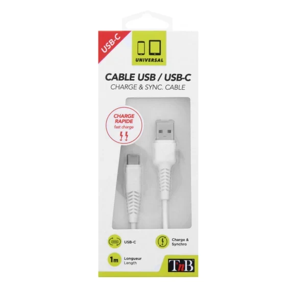 Câble USB Type-C connecteurs renforcés blanc
