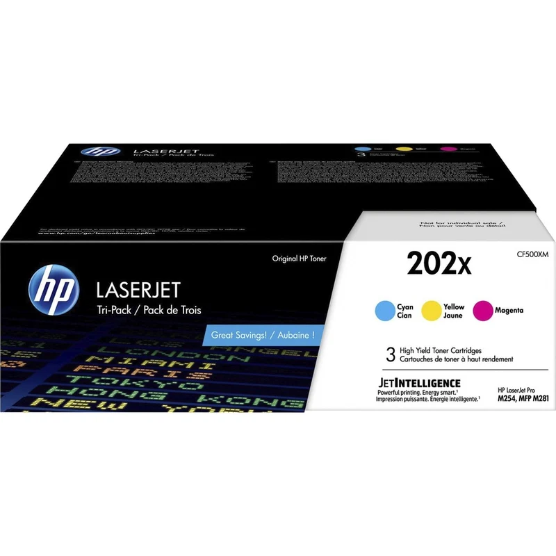Cartouche de toner laser HP 202X (CF500XM) d'origine à haut rendement - Multipack - Cyan, Magenta, Jaune - 1 de chaque CF500XM