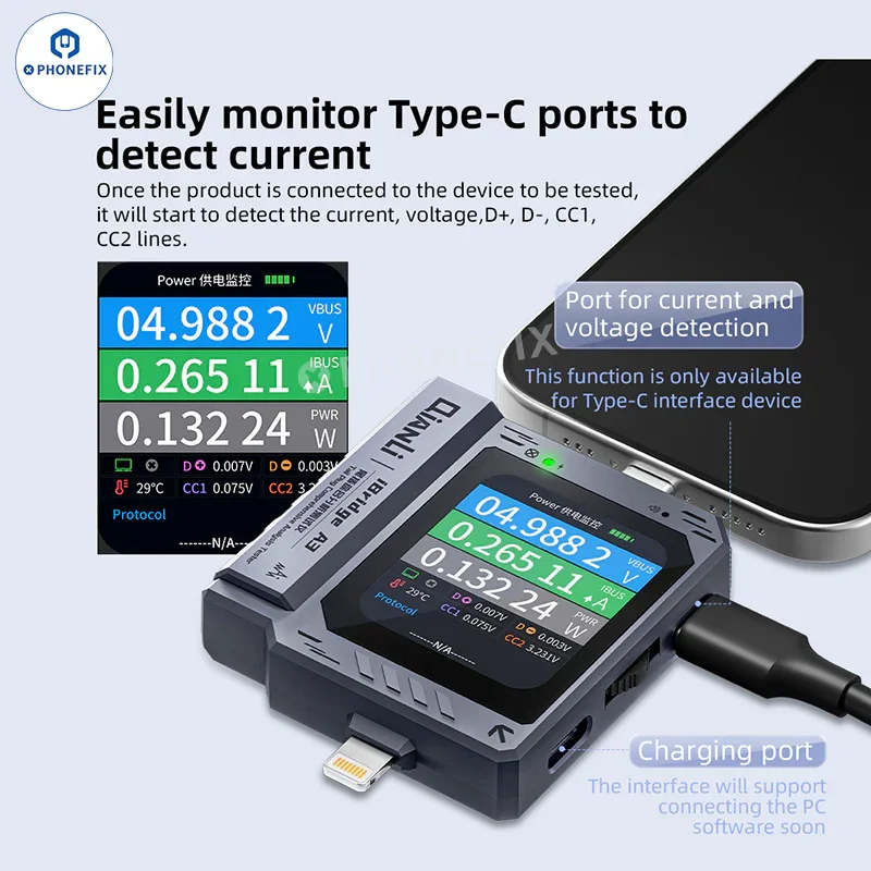 Testeur d'analyse de prise de queue QianLi iBridge A3 avec port Lightning Type-C
