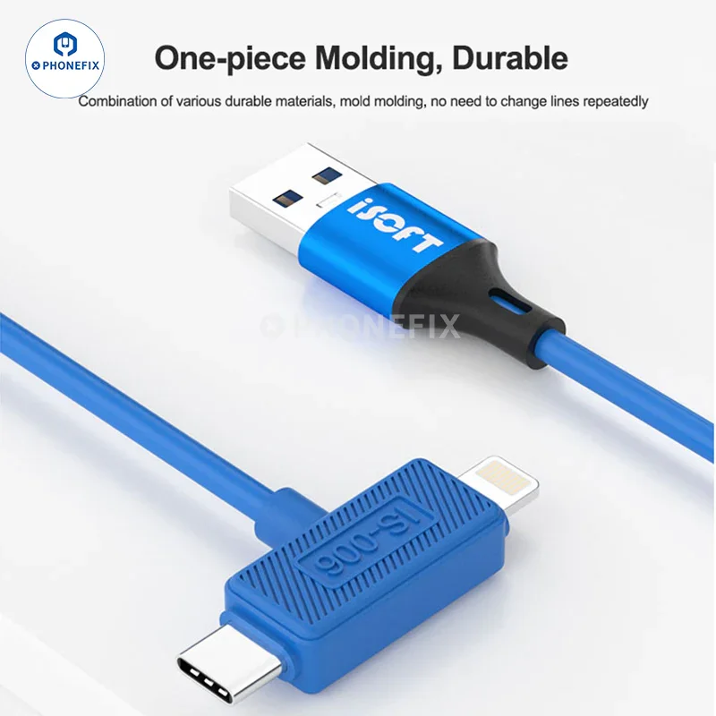 Câble de données double tête Lightning USB-C ISOFT IS-006 pour iPhone et iPad