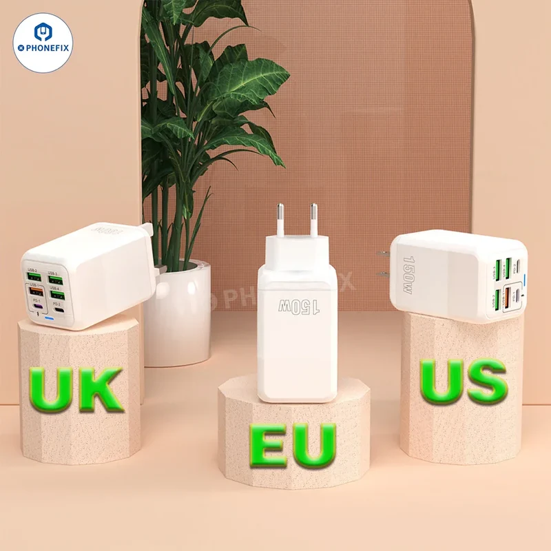 Chargeur rapide multiport 150 W, chargeur USB portable de voyage