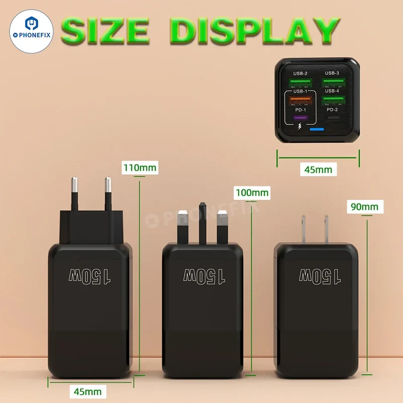 Chargeur rapide multiport 150 W, chargeur USB portable de voyage