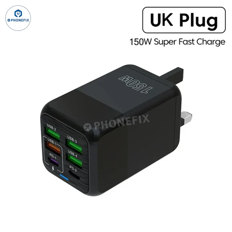 Chargeur rapide multiport 150 W, chargeur USB portable de voyage