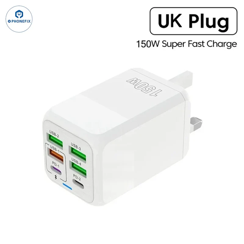 Chargeur rapide multiport 150 W, chargeur USB portable de voyage