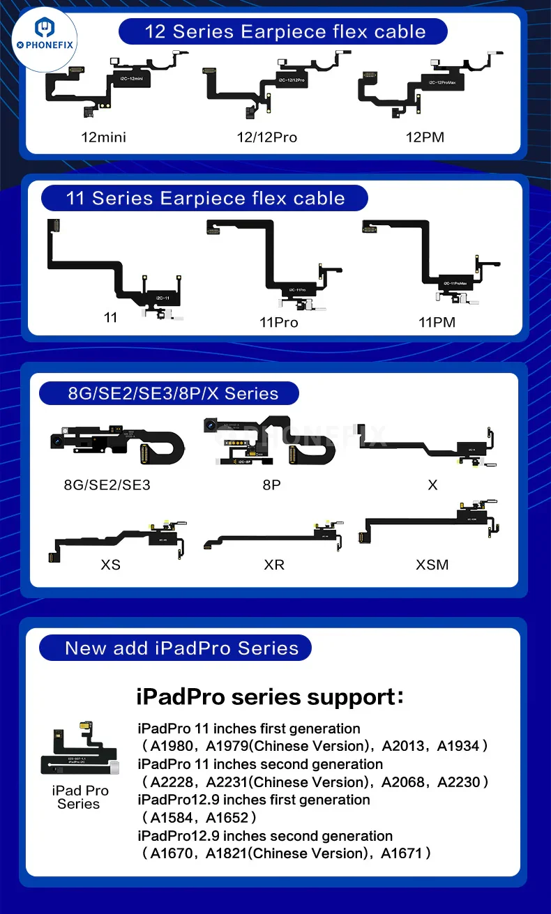 Câble flexible pour capteur d'écouteur i2C pour iPhone 8-15 Pro Max