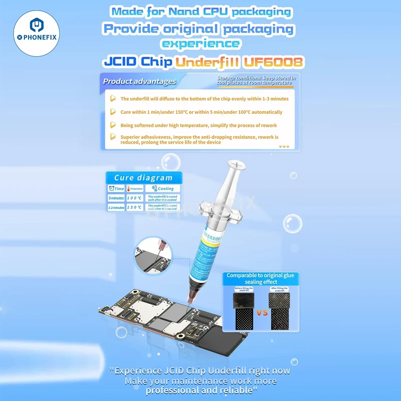 Adhésif JCID UF6008 pour réparation de sous-remplissage de puces PCB de téléphones portables