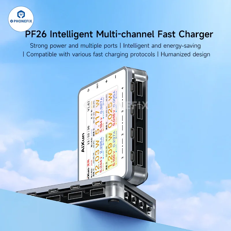 Chargeur rapide intelligent AiXun PF26, station de charge multicanal à 8 ports