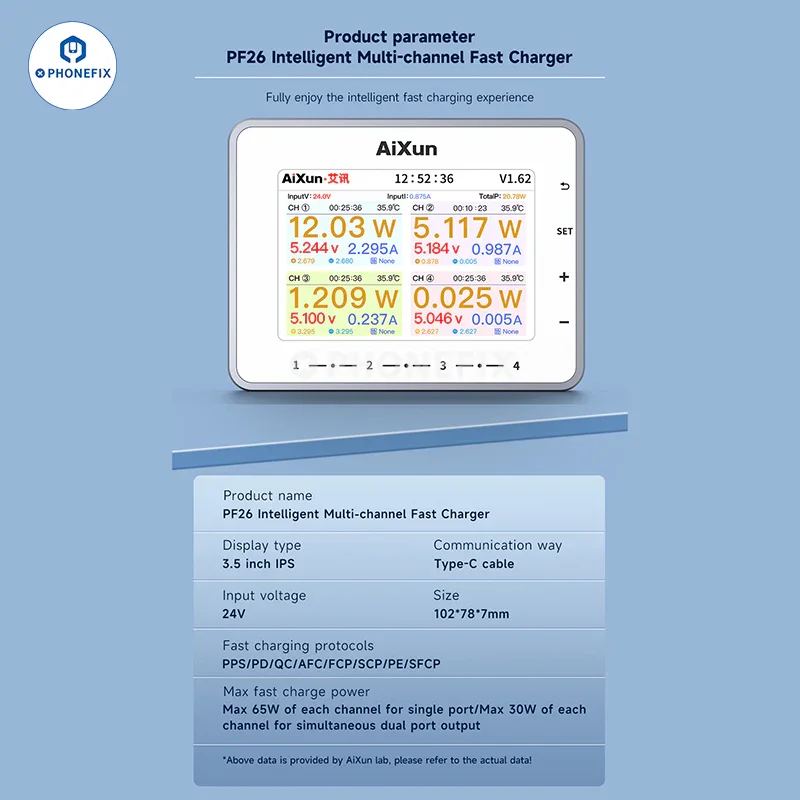 Chargeur rapide intelligent AiXun PF26, station de charge multicanal à 8 ports