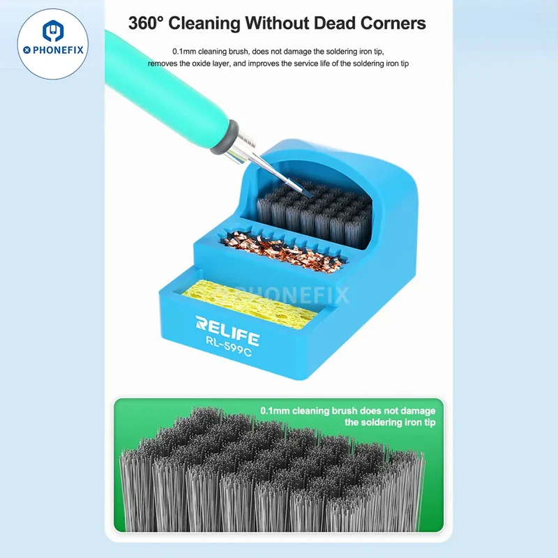Nettoyeur de pannes à souder RL-599C avec brosse en acier, éponge et fil de cuivre