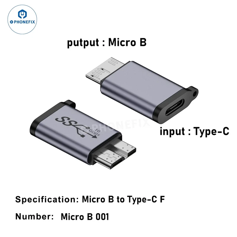 Adaptateur pour disque dur mobile Micro B vers USB-A Type-C 10 Gbit/s
