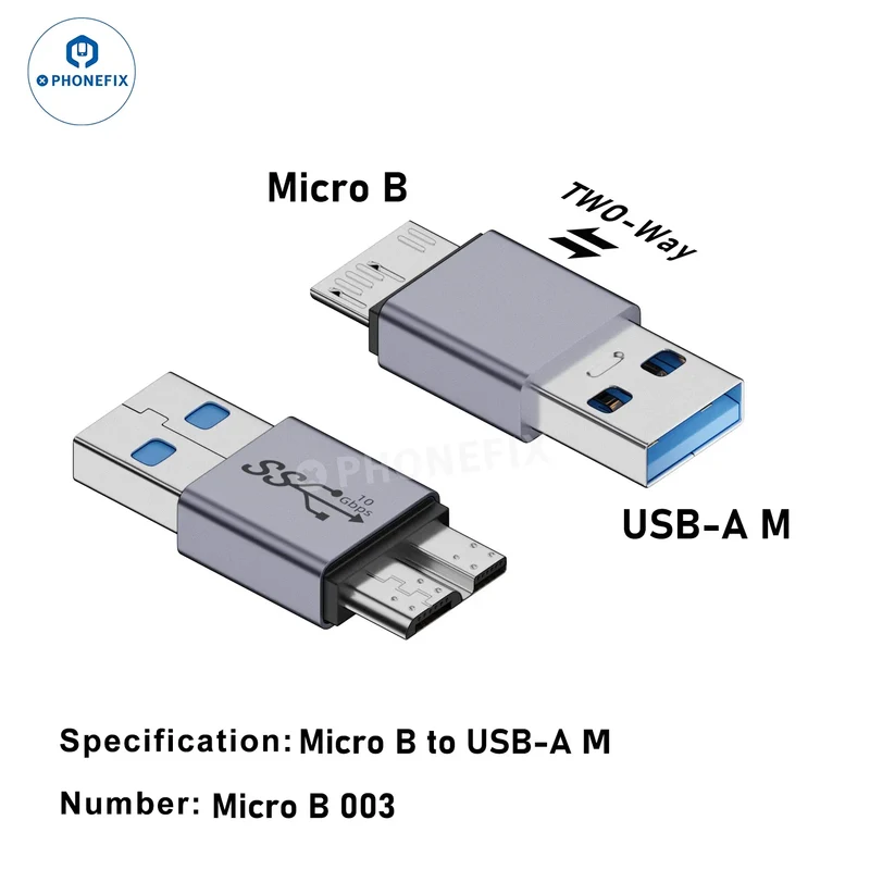 Adaptateur pour disque dur mobile Micro B vers USB-A Type-C 10 Gbit/s