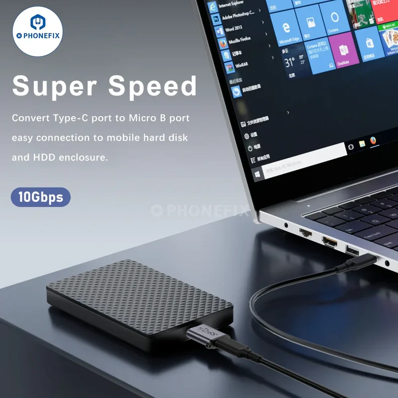 Adaptateur pour disque dur mobile Micro B vers USB-A Type-C 10 Gbit/s