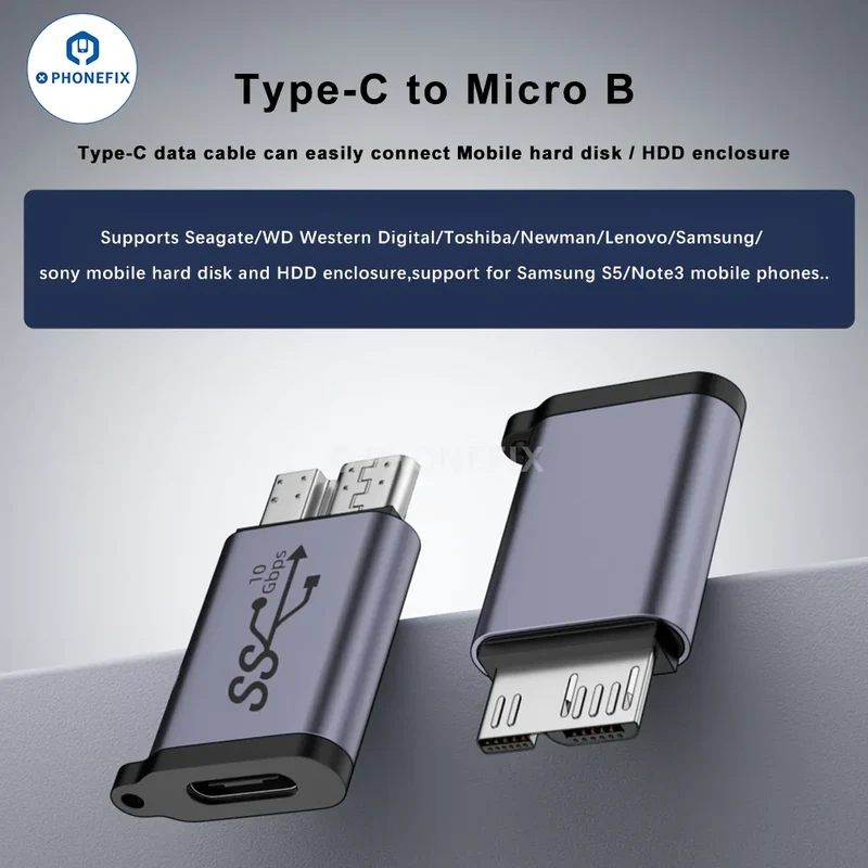 Adaptateur pour disque dur mobile Micro B vers USB-A Type-C 10 Gbit/s