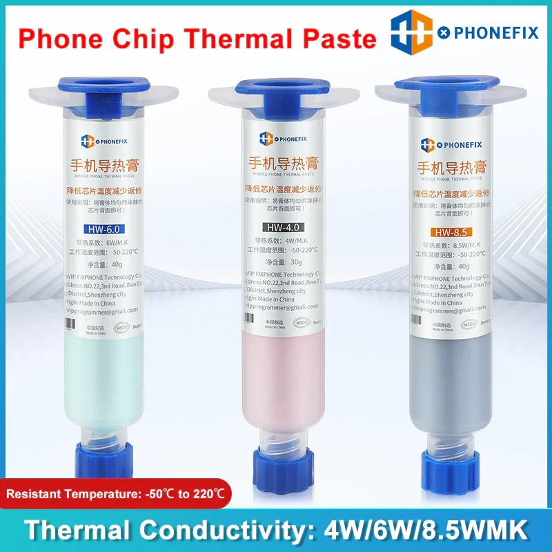 PHONEFIX Pâte thermique pour puce, téléphone, ordinateur portable, CPU, dissipateur thermique, graisse