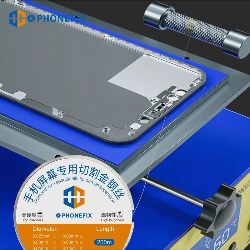 Fil de coupe en acier haute dureté PHONEFIX pour séparer l'écran du téléphone