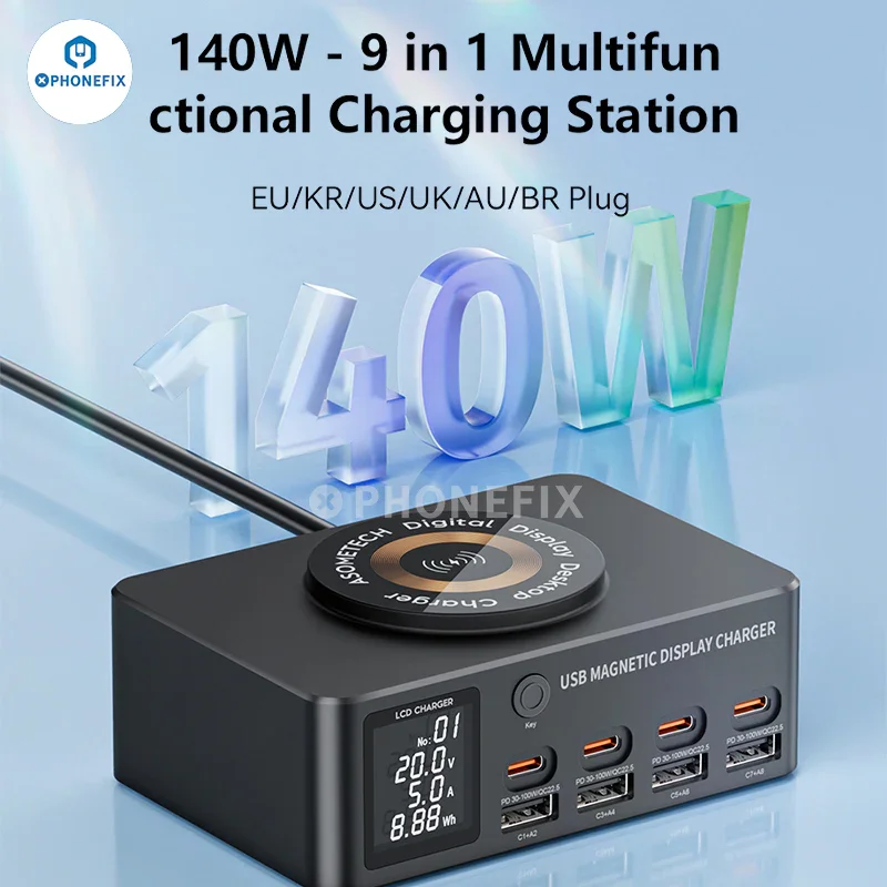 Chargeur USB Type-C PD 140 W i-Charger avec support magnétique sans fil