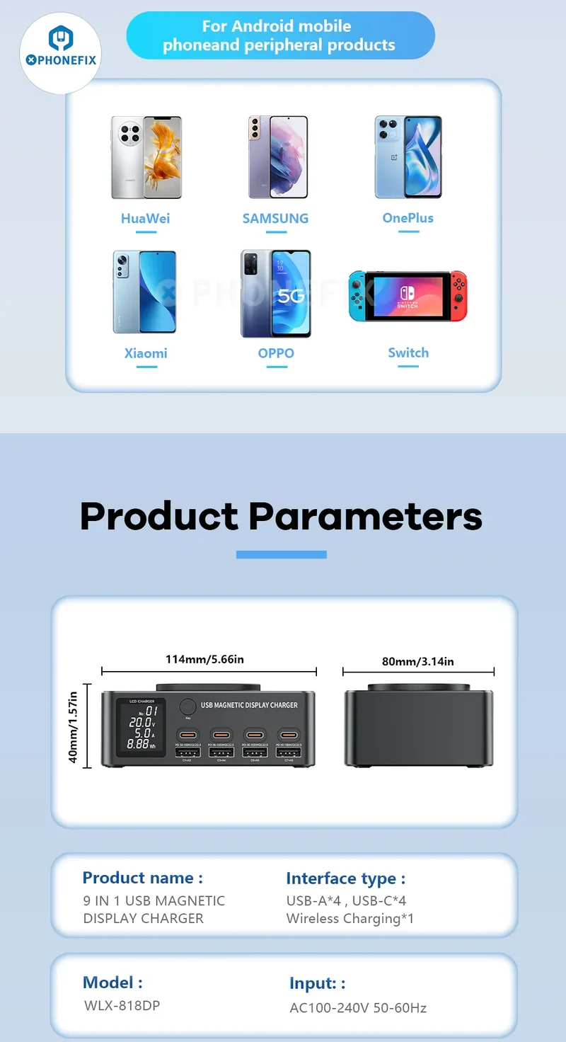Chargeur USB Type-C PD 140 W i-Charger avec support magnétique sans fil