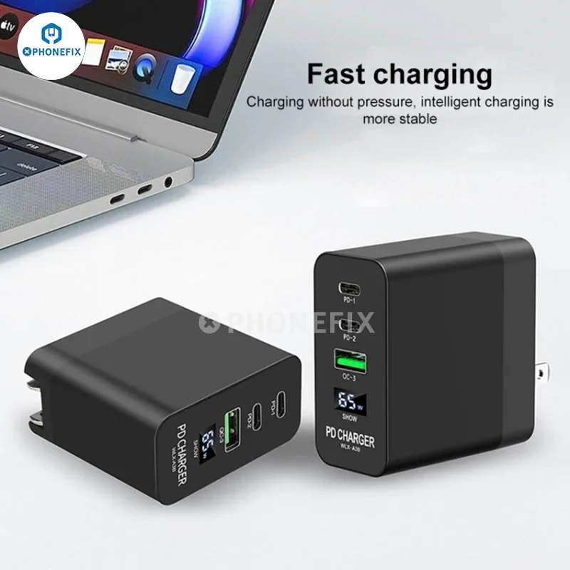 Chargeur rapide multiport PD i-Helper 65 W avec affichage numérique LED
