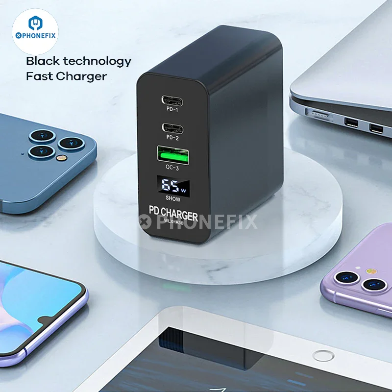 Chargeur rapide multiport PD i-Helper 65 W avec affichage numérique LED