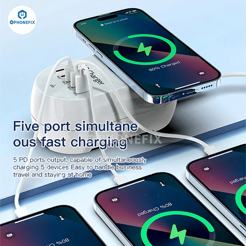 Chargeurs rapides sans fil numériques multiports i-Travel 140 W 5 ports PD GaN