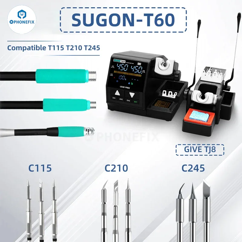 Station de soudage Sugon T60 avec rallonge TJ8, poignée T210, T245 et T115