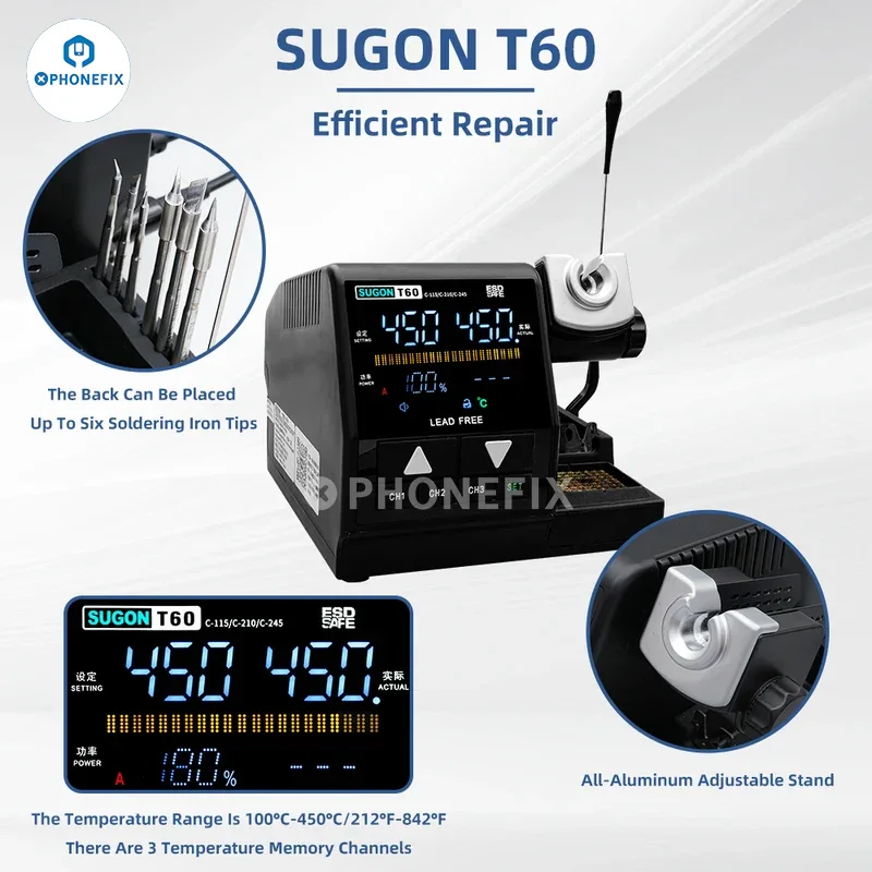 Station de soudage Sugon T60 avec rallonge TJ8, poignée T210, T245 et T115