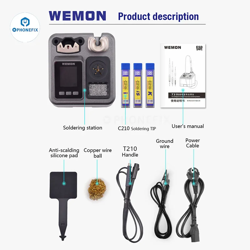 Station de soudage WEMON T31 compatible avec les fers C115, C210 et C245