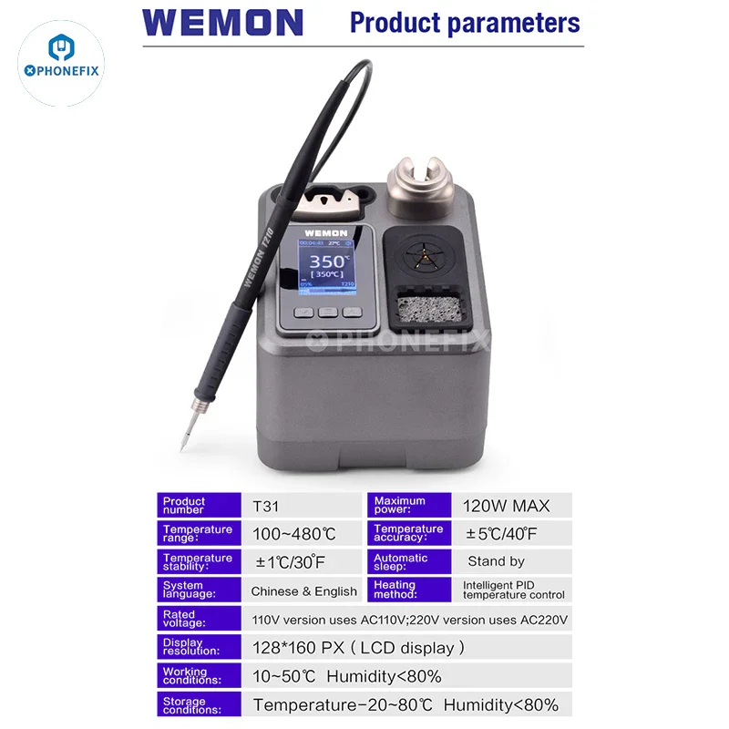 Station de soudage WEMON T31 compatible avec les fers C115, C210 et C245