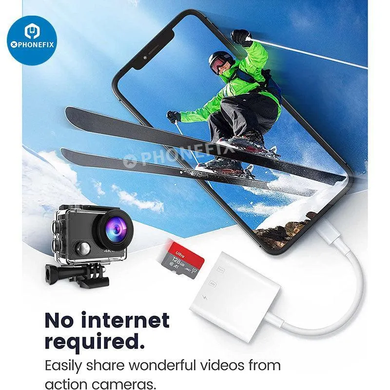 Lecteur de carte SD/MicroSD 3 en 1 pour iPad, iPhone, adaptateur USB