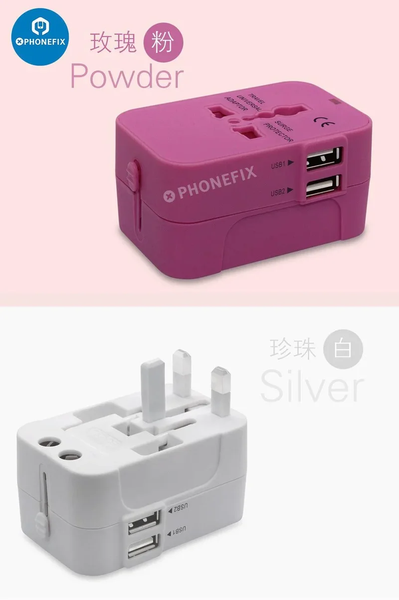 Adaptateur de voyage universel double USB pour téléphone portable