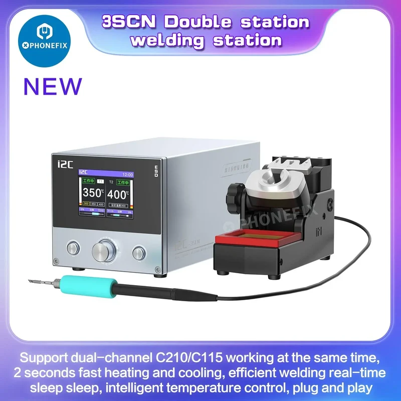 Station de soudage double i2C 3SCN avec poignées C210 C115 et outil de réparation de circuits imprimés