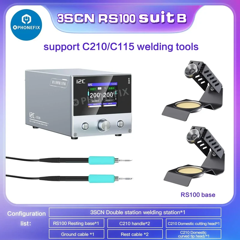 Station de soudage double i2C 3SCN avec poignées C210 C115 et outil de réparation de circuits imprimés