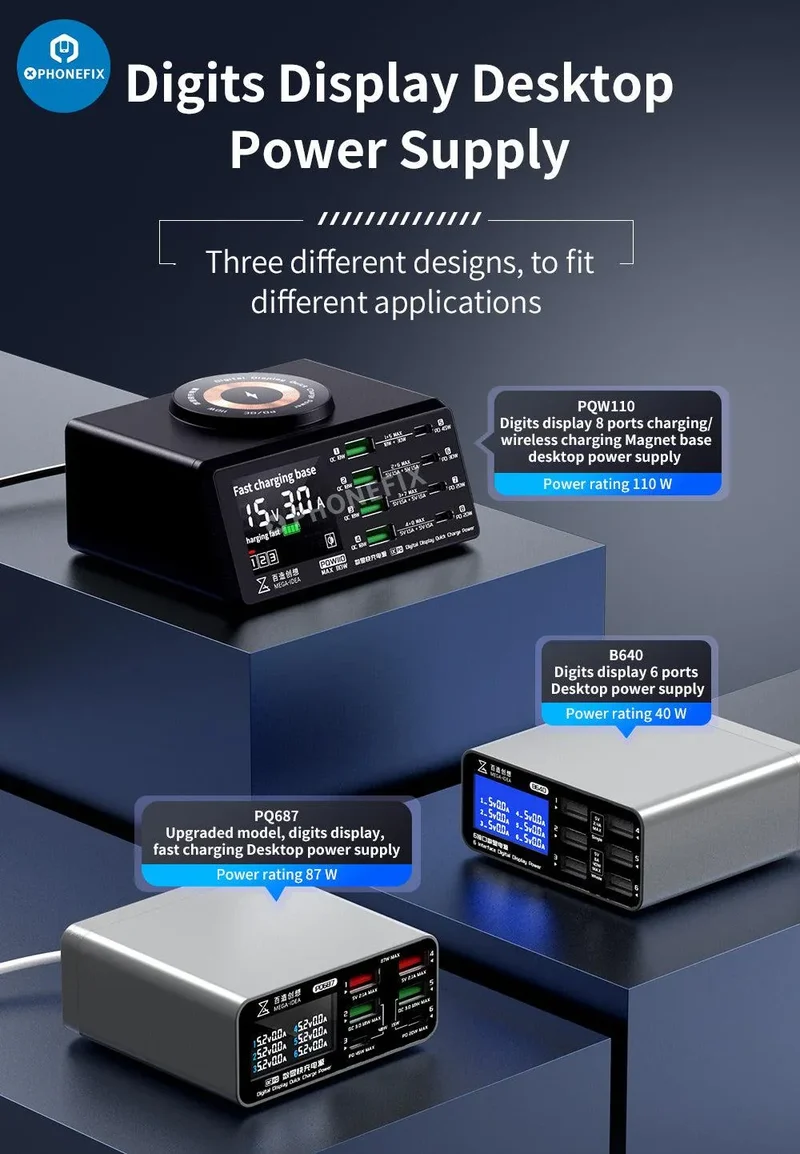 Chargeur sans fil multifonction avec affichage numérique et alimentation de bureau