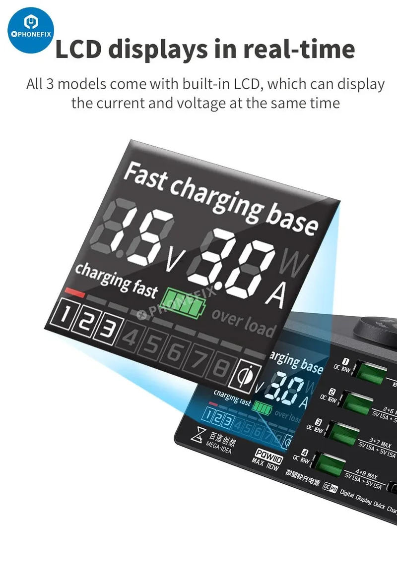 Chargeur sans fil multifonction avec affichage numérique et alimentation de bureau