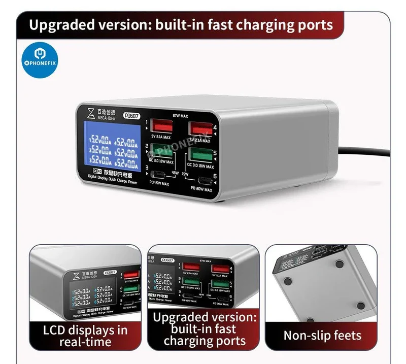 Chargeur sans fil multifonction avec affichage numérique et alimentation de bureau