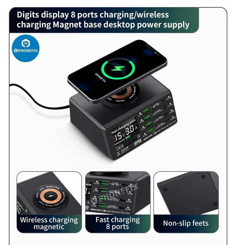 Chargeur sans fil multifonction avec affichage numérique et alimentation de bureau