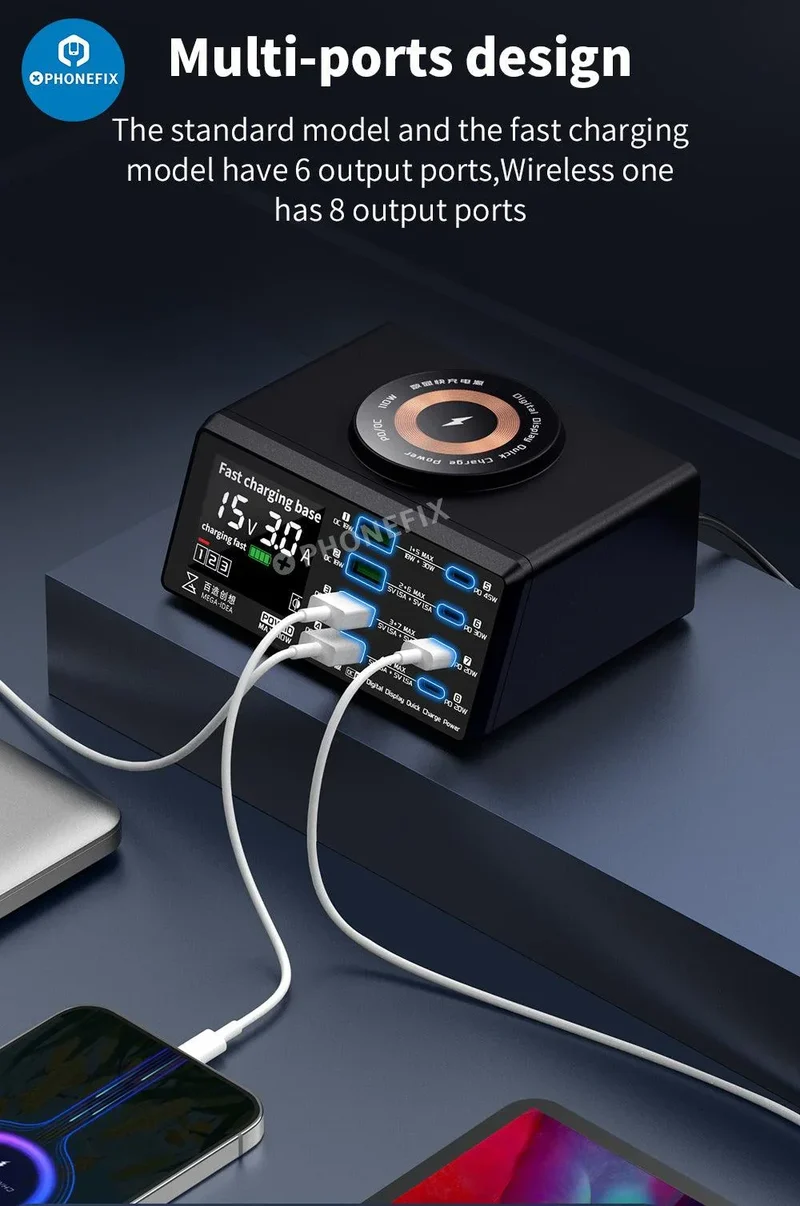 Chargeur sans fil multifonction avec affichage numérique et alimentation de bureau